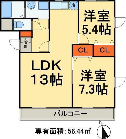 グランド・カオルII(2LDK/1階)の間取り写真