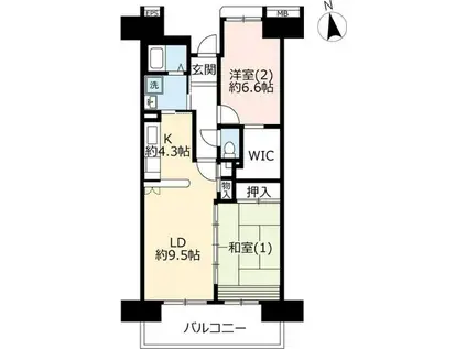 UR港北ニュータウンコンフォールセンター南(2LDK/9階)の間取り写真