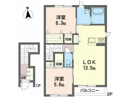 ソワサントゥディザンB(2LDK/2階)の間取り写真