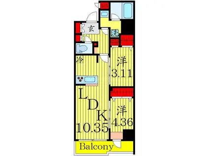 S-RESIDENCE綾瀬RIVIE(2LDK/8階)の間取り写真