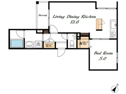 セレニティー本山(1LDK/3階)の間取り写真
