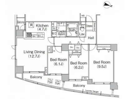 麹町ミレニアムガーデンコート(3LDK/2階)の間取り写真