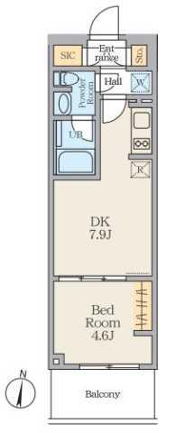 ALIVIS笹塚(1DK/4階)の間取り写真
