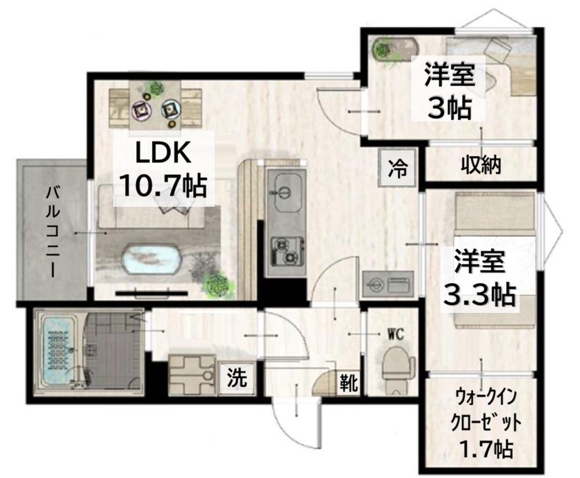 REGALEST福沢町(2LDK/2階)の間取り写真