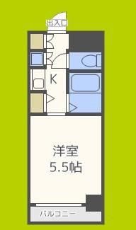 クラウンハイム夕陽丘(1K/3階)の間取り写真