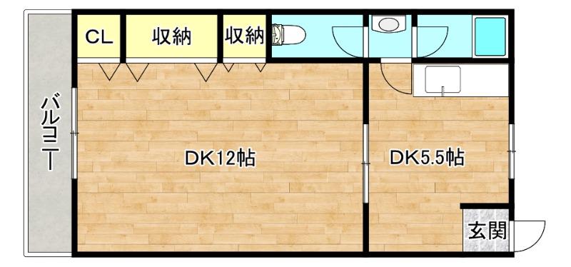 ハイツ巽2号棟(1DK/4階)の間取り写真