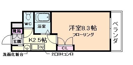 シャンヴェルジェ豊中II(1K/2階)の間取り写真