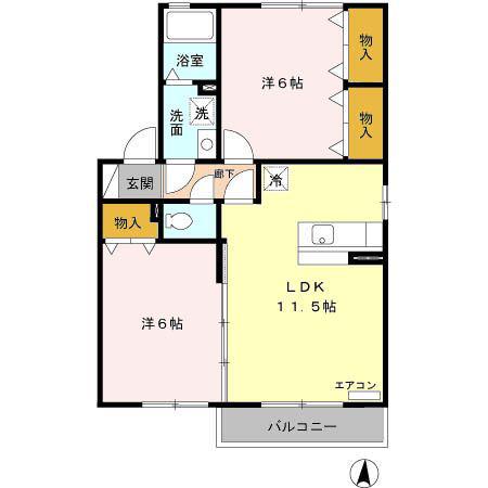 ルワ・ソレイユD(2LDK/2階)の間取り写真