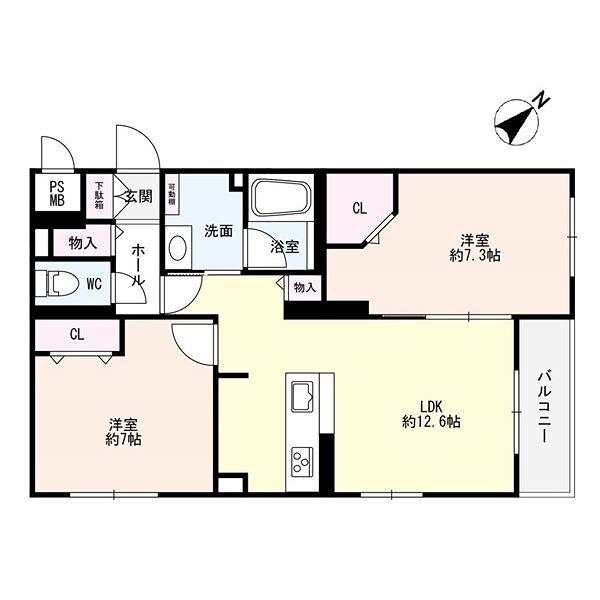 8 3W2 HACHI SAN ウエスト NY(2LDK/3階)の間取り写真