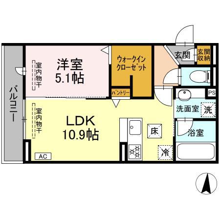 D CREST 若松町(1LDK/1階)の間取り写真