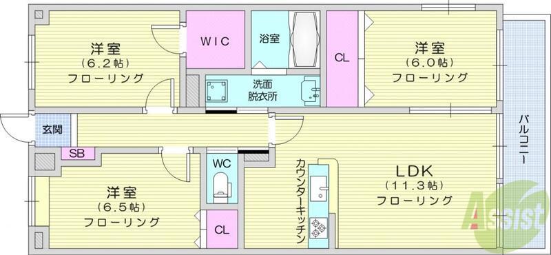 キャロット2(3LDK/4階)の間取り写真