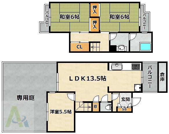 鈴蘭泉台第二8号棟(3LDK/1階)の間取り写真