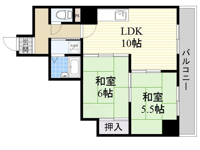 ミッチェル玉出(2LDK/4階)の間取り写真