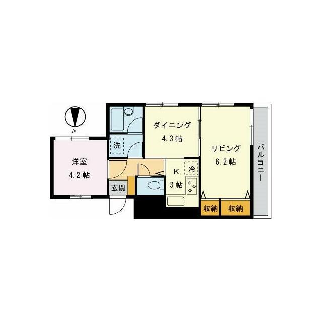 グリーンキャピタル石川台(1LDK/4階)の間取り写真