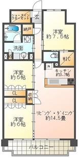 ローレルコート姫路大前通(3LDK/8階)の間取り写真