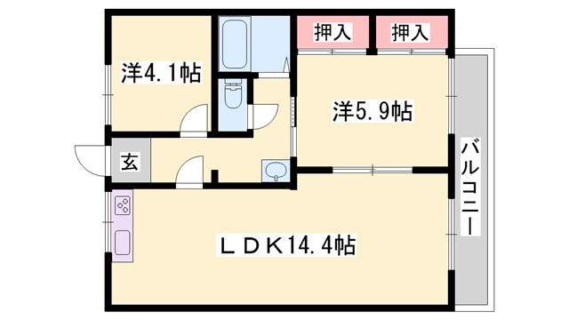 JAハイツ中屋(2LDK/2階)の間取り写真