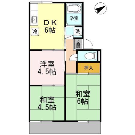 浜寺グリーンハイツB(3DK/1階)の間取り写真