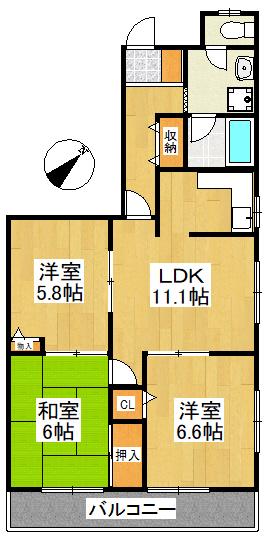 レーヴTAKEDAみよし台(3LDK/2階)の間取り写真