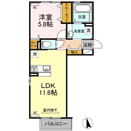 ルガルボニート西熊本(1LDK/3階)の間取り写真