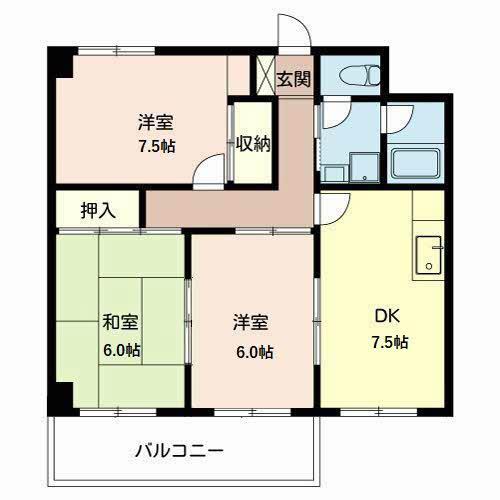 グロウブ東翠園(3DK/4階)の間取り写真