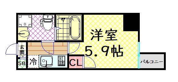 クレビオス南堀江(1K/5階)の間取り写真
