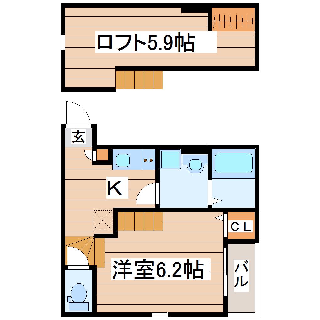 STAGE宮城野(1K/1階)の間取り写真