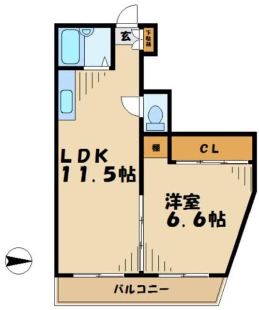 中島ビル3(1LDK/2階)の間取り写真