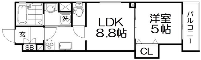 ラモーナ出口(1LDK/2階)の間取り写真