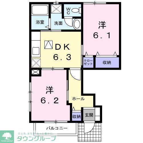 ベル・セレーノB(2DK/1階)の間取り写真