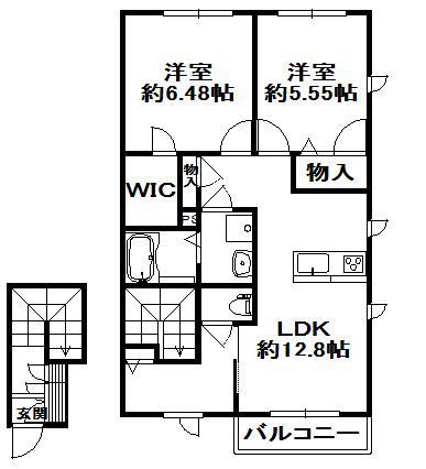 シャーメゾングレース天神(2LDK/2階)の間取り写真
