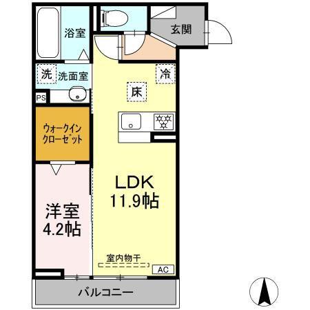 D-ROOM南高橋町イースト(1LDK/1階)の間取り写真