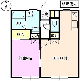 東邦ハイツ東和田 A棟(1LDK/2階)の間取り写真