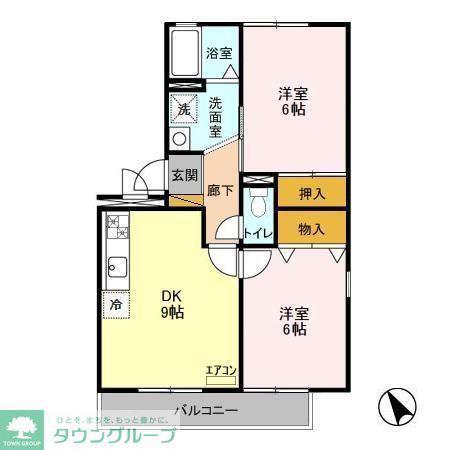 ハイカムールN(2DK/2階)の間取り写真