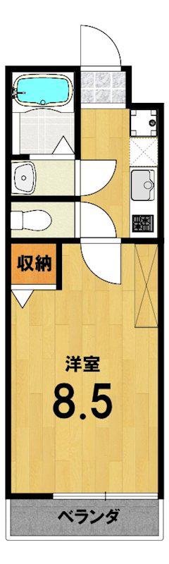 フラッティ紫竹北栗栖町(1K/3階)の間取り写真
