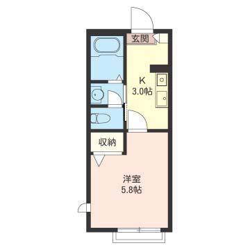 RESIDENCE K(1K/2階)の間取り写真