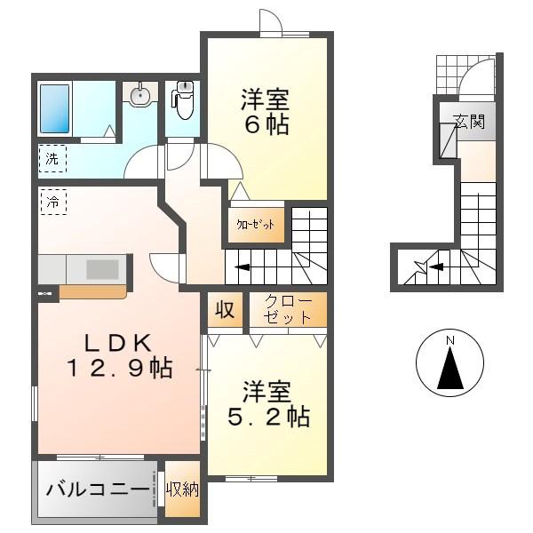 クロッカス(2LDK/2階)の間取り写真
