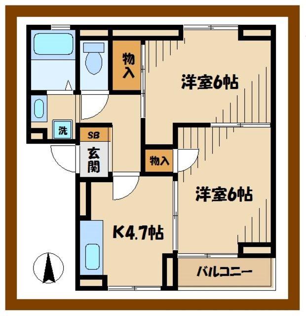 グリーンヒル(2K/2階)の間取り写真