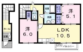 ポム・ダムールB(2LDK/2階)の間取り写真