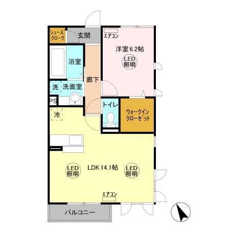 アルカディアABA(1LDK/3階)の間取り写真