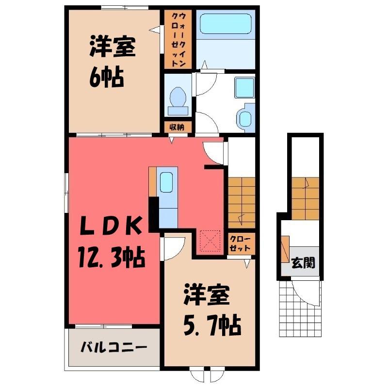 ノース パティオ(2LDK/2階)の間取り写真