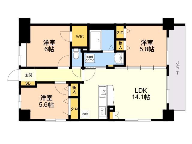 シグレア下大利(3LDK/8階)の間取り写真