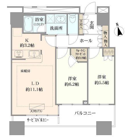 クレストプライムタワー芝(2LDK/29階)の間取り写真