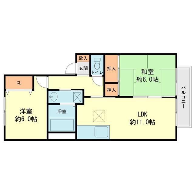 コンフォート那珂川(2LDK/1階)の間取り写真