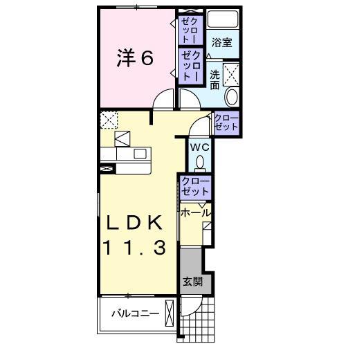 ジェントリーゼファー(1LDK/1階)の間取り写真