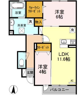 カーサ高善 D棟(2LDK/1階)の間取り写真