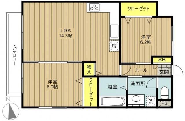 VILLA OCEAN COURT(2LDK/3階)の間取り写真