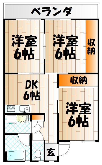 泉ヶ丘スカイハイツ(3DK/6階)の間取り写真