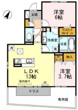 ヴィルヌーブ伍番街(2LDK/1階)の間取り写真