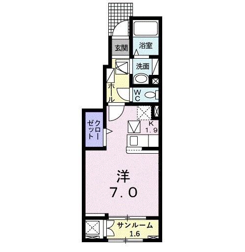 プラーンドルV(1K/1階)の間取り写真