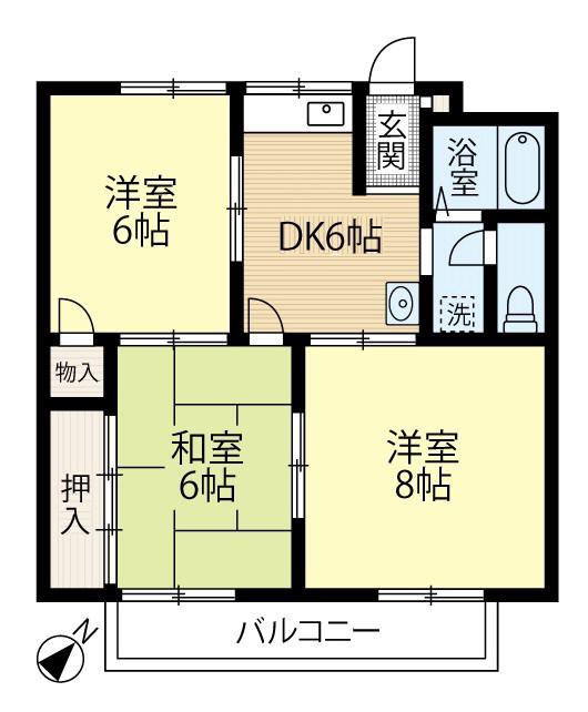 パレス北田(3DK/2階)の間取り写真